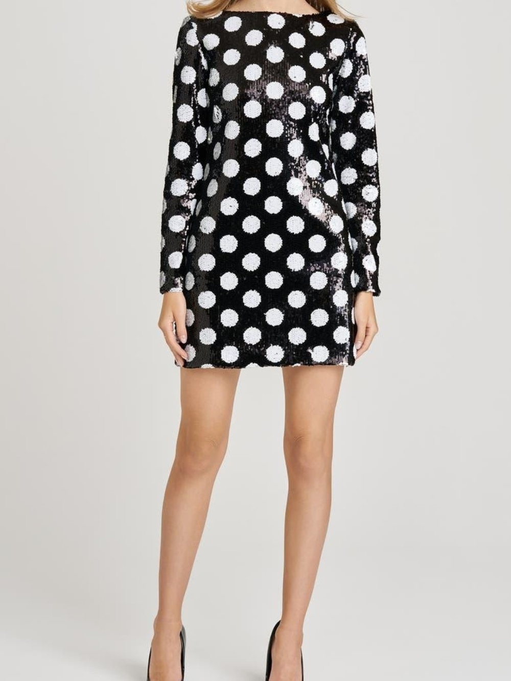 WAYF Black Polka Dot  Long Sleeve Sequin Minidress. NWT Size XS